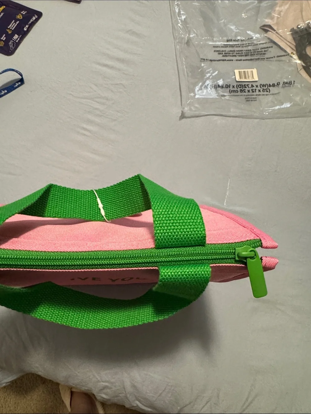 Lunch Tote Bag Green Handles
